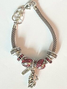 Brighton Silver-Tone Red Crystal Charm Bracelet Monkey Playful Tag